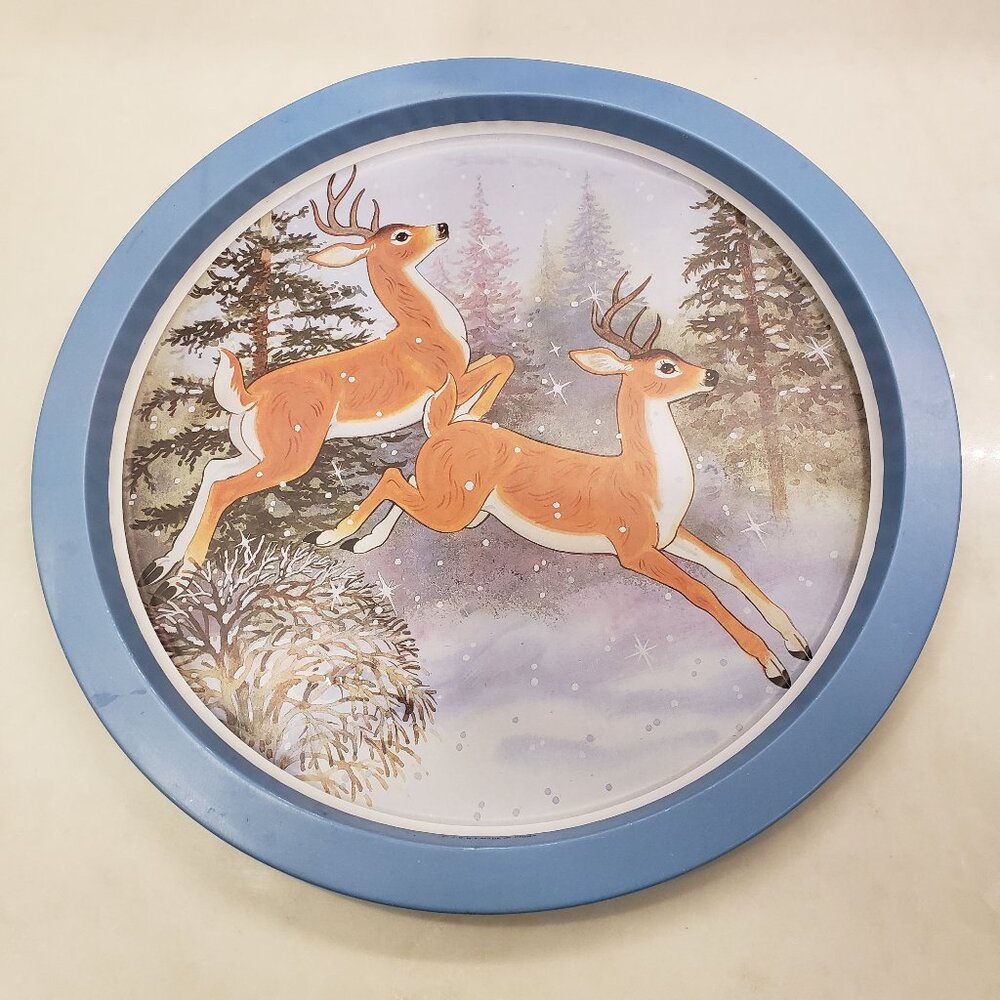 White Tail Deers in Winter Tin Tray